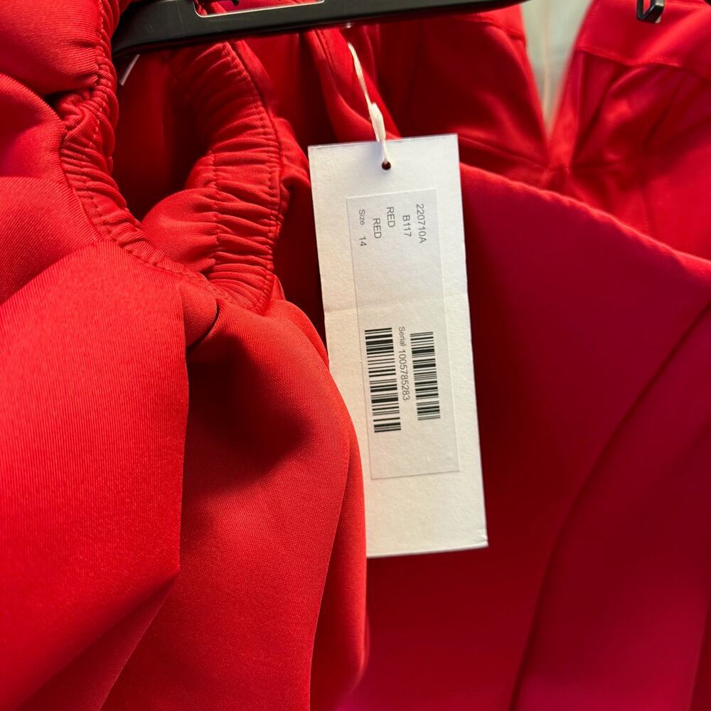 Jovani Red Dress Size 14 XL Puff Sleeve Lucky Gown Black Tie Formal Slit NWT - Picture 7 of 11